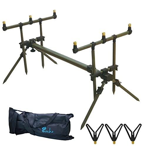 Master Rod Pod Rutenhalter Aluminium Deluxe für 3 Ruten inkl. Rutenauflagen Tasche (Grün Rutenhalter)