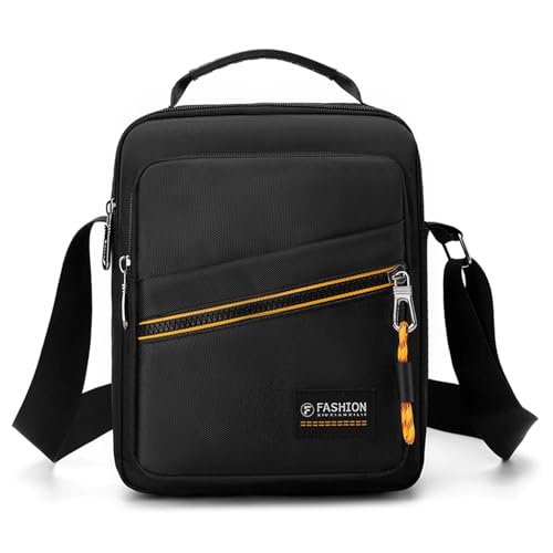 BAGZY Umhängetasche Herren Nylon Herrentasche Zum Umhängen Wasserdichte Für 9,7 Zoll IPAD Crossbody Bag Handytasche Männertasche Tägliches Mit Verstellbaren Schultergurt Sling Bag Für Reisen Schwarz