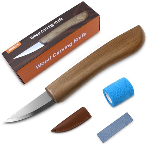 Tekchic Wood Carving Knife for Beginners - Whittling Knife with Leather Sheath for Adults, Professionals and Wood Carving Enthusiasts - Safety Woodworking Tools