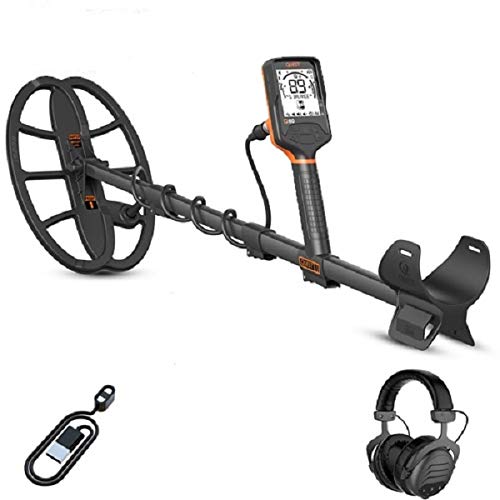 spaceshop Quest Q60 Metalldetektor, Multifrequenz-Platte, 13 x 9 Zoll (33 x 9 cm), Kopfhörer wasserdicht, Gold