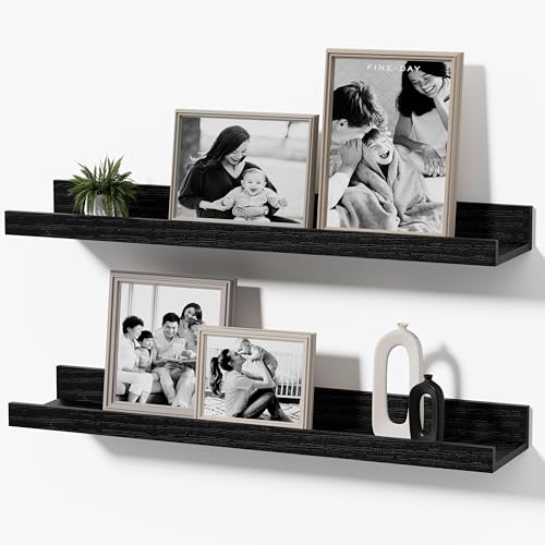 Mifurn 2er Set Bilderleiste Schwarz, 40cm Wandregal Schweberegal modern, schmales Wandboard mit Kante für Deko & Fotos, Bilderregal für Büro, Flur & Gaming Room