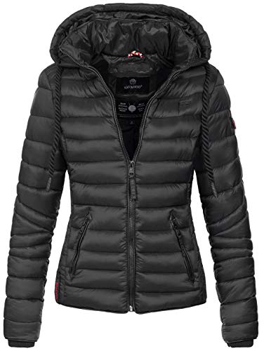 Navahoo Damen leichte Übergangsjacke Steppjacke mit Kapuze Lulana Schwarz Gr. L