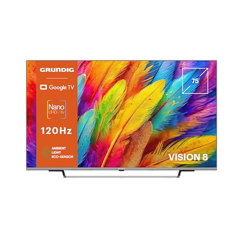 GRUNDIG 75 VOE 83 Fernseher 75 Zoll (189 cm) Nano UHD+ TV, 120 Hz, Google TV, 4K UHD, Dolby Atmos, Magic Fidelity, Chromecast Built-in, Bluetooth, Smart TV, Sprachsteuerung, Schwarz