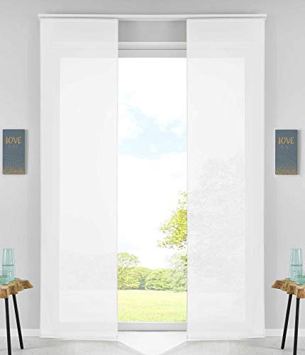 2er Set Schiebegardinen Flächenvorhänge Vorhang Gardine Schiebe HxB 245x60 cm Weiß Komplett mit Paneelwagen Beschwerungsstange, 85589N2