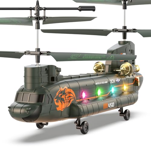 VATOS Hubschrauber Ferngesteuert, 2.4GHz Militär Transport RC Hubschrauber mit Höhenhaltung, EIN-Tasten-Start/Landung, LED Licht, Armee RC Helikopter Spielzeug für Jungen Kinder und Militär Fans