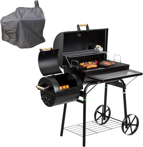 Profi Smoker Grillwagen Holzkohle Stahl BBQ Grill XL Smoker + Abdeckhaube