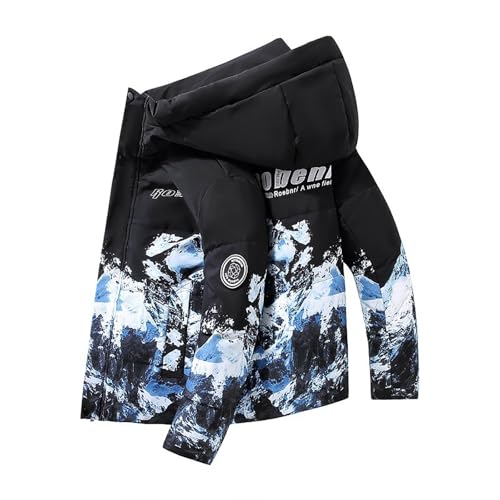 Generisch 2026 Winterjacken Herren Jacke Winter Verdickte warme Kapuzenjacke für den Winter im Freien für Männer, Bedruckte Unisex-Kapuzenjacke (Black, M)