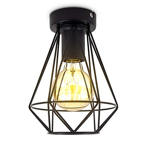B.K.Licht - Deckenlampe E27 Fassung, max. 40 Watt, Vintage, Deckenleuchte, Lampe, Wohnzimmerlampe, Schlafzimmerlampe, Küchenlampe, Deckenstrahler, Retro, Deckenbeleuchtung, 16,5x22,5 cm, Schwarz
