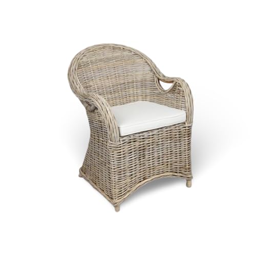 BURI Rattansessel mit Sitzkissen 84x63x66cm Sessel grau Stuhl Rattan Korbsessel Esszimmerstuhl Möbel Wohnzimmer Wintergarten Loungesessel geflochten mit Kissen