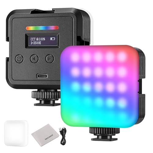NEEWER Magnetische RGB Kamera Videolicht, 360°Vollfarb RGB61 CRI97+ 2500-8500K 2000mAh Tragbare kleine LED Panel Fotografie Videoleuchte für Video Streaming, 3 Cold Shoes, 20 Szenen & Reinigungstuch