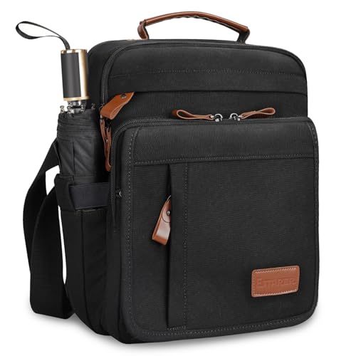 ESTARER Umhängetasche Herren Schultertasche 13 Zoll kleine Herrentasche Kuriertasche aus Canvas für Arbeit Schule Reise Schwarz