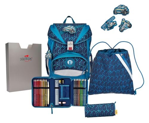 DER DIE DAS leichter Schulrucksack, ErgoFlex Blue Speed Set 5-teilig, ca. 22 l Volumen, ca. 800 g Gewicht