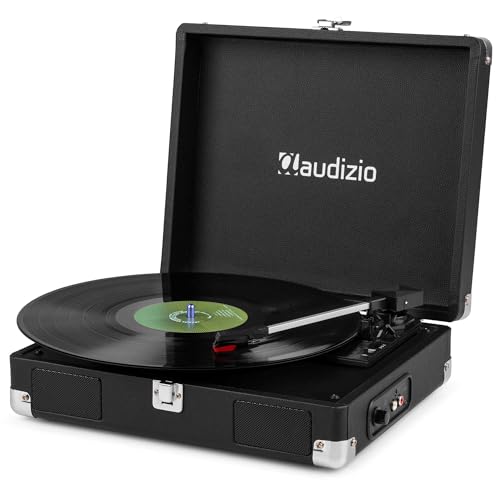 Audizio RP111BK - Koffer Plattenspieler mit Lautsprecher | Autostopp | 33/45/78 RPM | RCA | Kopfhöreranschluss | Schallplattenspieler Retro | Turntable Vinyl Player | Gramofon Record Player, Schwarz
