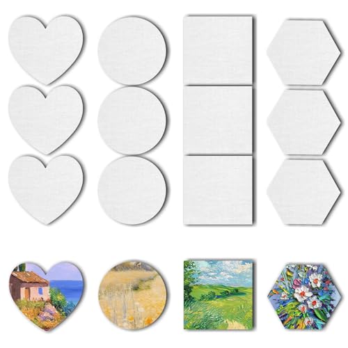 12 Stück Leinwand-Set zum Bemalen – Magnetische Baumwoll-Leinwände für Acryl-, Öl- & Gouachefarben inkl. Strukturpaste (4 Größen)