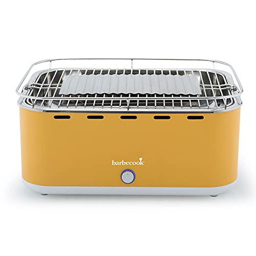 barbecook Rauchfreier Holzkohlegrill Tischgrill mit Tragetasche geeignet für Balkon als Outdoor Camping-Grill mit eingebauten Gebläse, spülmaschinen-fest, Gelb, 43,5 x 33,5 x 20,5 cm