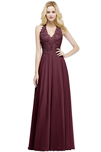 Misshow Cocktailkleid, lang, schick, für Hochzeit, mit Trägern, elegantes Damenkleid, bordeaux, 32