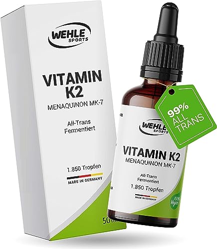 Vitamin K2 MK7 200µg 1850 Tropfen 50ml - Premium: 99% All-Trans Menaquinon - Laborgeprüft, vegan, hochdosiert, und hergestellt in DE.