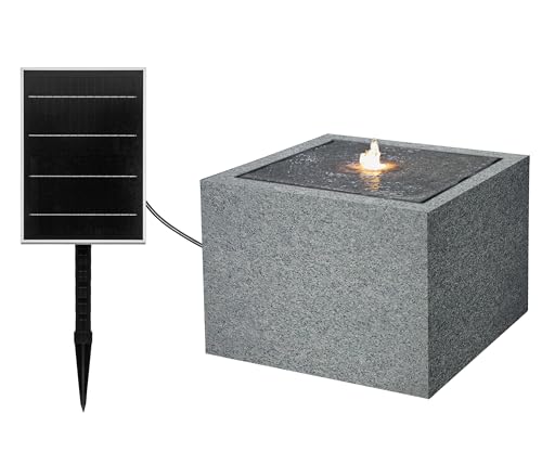 Dehner Solarbrunnen Biala, Solarbrunnen frostbeständig, Brunnen für Außen, mit LED Beleuchtung, ca. 32.5 x 44 x 44 cm, Polyethylen, grau
