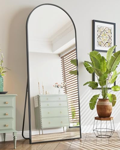 Antok Ganzkörperspiegel, 163x53cm Gewölbter Standspiegel Groß in Voller Länge, Wandspiegel mit Aluminiumlegierung Rahmen und Bruchsichere Glas, Bodenspiegel für Wohnzimmer, Ankleide, Schwarz
