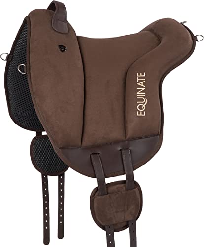 Equinate Reitpad Hamilton aus synthetischem Wildleder Pferd Braun - Bareback Pad mit pflegeleichter Neopren Unterseite - Reitkissen Baumloser Sattel