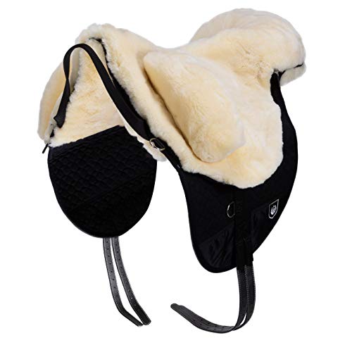 Werner Christ Fellsattel Premium Plus XH mit erhöhtem WIDERRIST - Hochwertiger baumloser Lammfellsattel Bare-Back-pad, Pferde-Sattel aus echtem Lammfell in Natur, Gr. Pony
