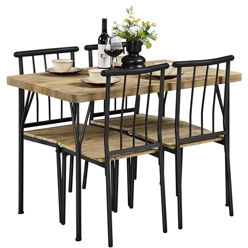 Yaheetech Essgruppen Esstisch mit 4 Stühlen, Esszimmergruppe Rechteckig Küchentisch-Set mit 4cm Dicker Tischplatte, 5er-Set Tischgruppe für 4 Personen Sitzgruppe für Küchentisch-Set fürs Esszimmer/W