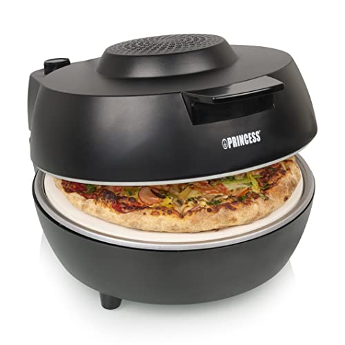Princess Pizzaofen Pro 115005 – ø30 cm – Echter Pizzastein – Cool-Touch-Gehäuse für sicheren Gebrauch – Temperatur und Timer einstellbar – 1200 W – Schwarz