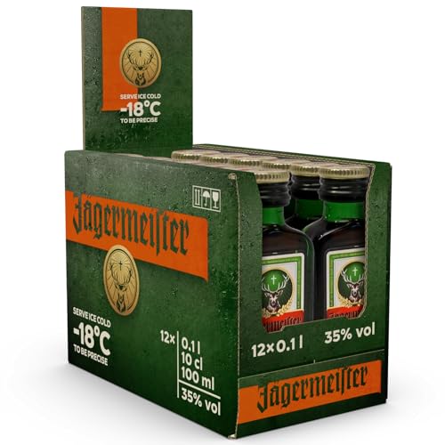 Jägermeister – 24 x 0,04l Premium Kräuterlikör Shots 35% Vol. als Party Geschenk – Aus 56 erlesenen Kräuter – Im Eichenfass gelagert – Das Original aus Wolfenbüttel