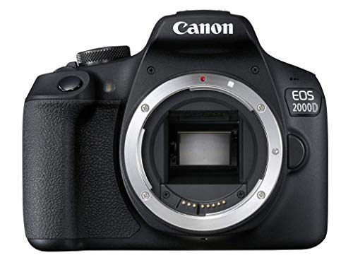 Canon EOS 2000D APS-C DSLR-Kameragehäuse | 24,1 Megapixel, fest integrierter 3-Zoll-LCD-Monitor, Reihenaufnahmen mit 3 Bildern/Sek, Full-HD-Video, Dual Pixel CMOS AF, WLAN und Bluetooth – Schwarz