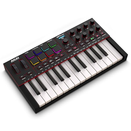 Akai Professional MPK Mini IV USB-C MIDI Keyboard Controller für Anfänger und Produzenten – MPC Drum Pads, Pitch- & Modulationsräder, Lernprogramme, Musikproduktionssoftware mit 1000+ Sounds, Schwarz
