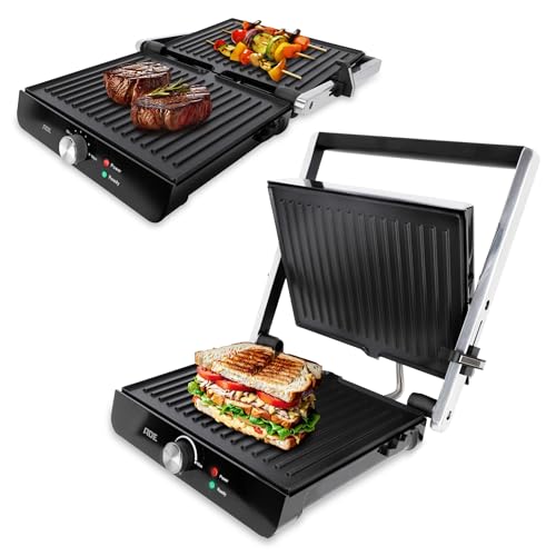 ADE 3 in 1 Kontaktgrill 2.000 Watt | Sandwich Maker und Tischgrill elektrisch 180° aufklappbar | antihaftbeschichteter Plattengriller und Sandwichtoaster | für Panini, Sandwich, Fleisch, Gemüse