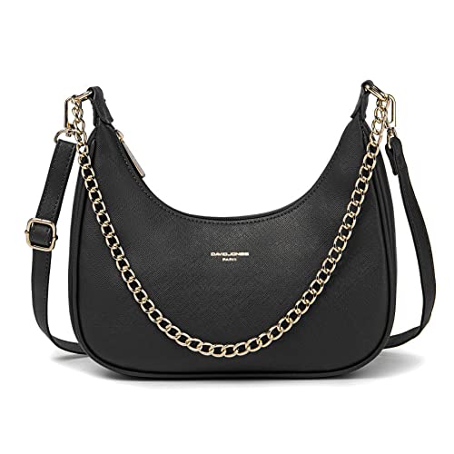 David Jones - Damen Kleine Umhängetasche - Kette Handtasche PU Leder Elegant - Crossbody Bag Schultertasche Frau - Stilvolle Tasche Mode Abendtasche - Schicke Kettentasche Clutch Alltag - Schwarz