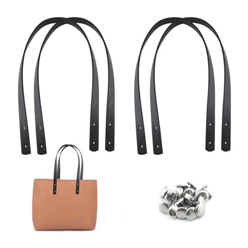 TOKSEO 4 Stück Taschenhenkel PU Taschengriffe Leder Schultergurte 60 cm Abnehmbare Ersatz Handtasche Zubehör Taschenriemen mit 16 Nieten für Handtasche Geldbörsen (Schwarz)
