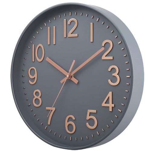 Esteopt Wanduhr, 30,5 cm, geräuschlos, Nicht tickend, Moderne Wanduhren, batteriebetrieben, für Büro, Zuhause, Bad, Küche, Schlafzimmer, Schule, Wohnzimmer (Clock Greyrosegold)