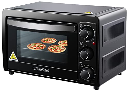 STEInBORG Mini Backofen 15 Liter Pizza-Ofen 3in1 Backofen Minibackofen Miniofen Krümelblech Ober-/Unterhitze Energiesparend 60 min.Timer