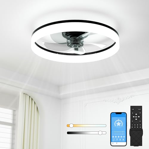 NIORSUN Deckenventilator mit Beleuchtung, 50cm Deckenventilator mit APP Fernbedienung Leise,LED Deckenleuchte Dimmbar, 3 CCT, 6 Windstufen, Deckenventilatoren mit Licht für Schlafzimmer Schwarz