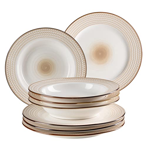 MÄSER 931943 Serie Prospero Premium Tafelservice für 4 Personen in Gastronomie-Qualität, 8-teiliges modernes Teller Set in einzigartigem Vintage Stil, Weiß, Durable Porzellan