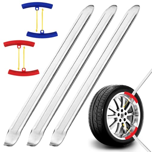 3 Stück Montierhebel Motorrad mit 4 Felgenschützern, 30cm Reifenmontierhebel aus Hochfestem Stahl, Tragbar Reifen Montiereisen Reifenmontage Werkzeug, Einfach zu Bedienen, für Motorrad Fahrrad Auto