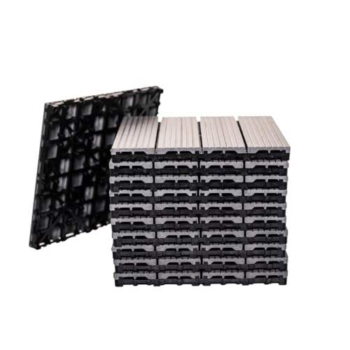 Mega Holz WPC Terrassenfliesen 5m², 30x30 cm Fliesen wetterfest, Bodenbelag für Balkon, Wintergarten und Terrassen Fliese, Bodenfliesen mit Klicksystem, Farbton Anthrazit, Größe: 5m² - 55 Fliesen