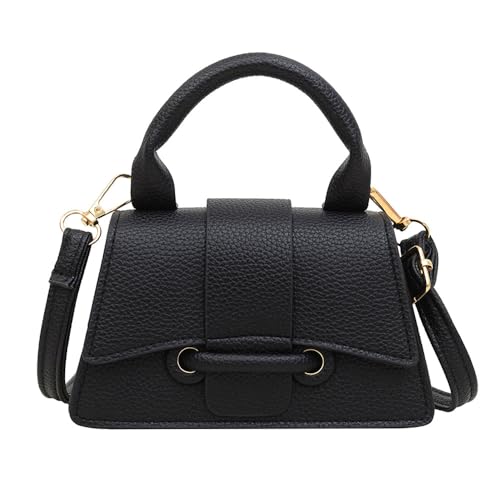 TOFBS Handtasche Damen Kleine Top Griff Tasche Vintage Umhängetasche Stilvoll Henkeltaschen Mini Umhängetasche mit Abnehmbarer Gurt (Schwarz)