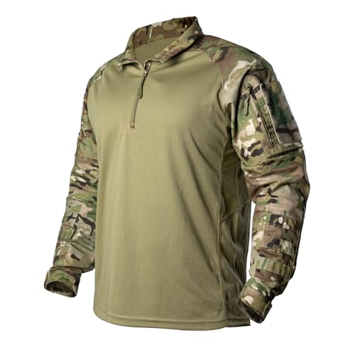 IDOGEAR Kampfhemden Taktisches Langarmhemd mit Ellbogenschützern Militär BDU Hemden mit Taschen Airsoft Kleidung (camo,Large)