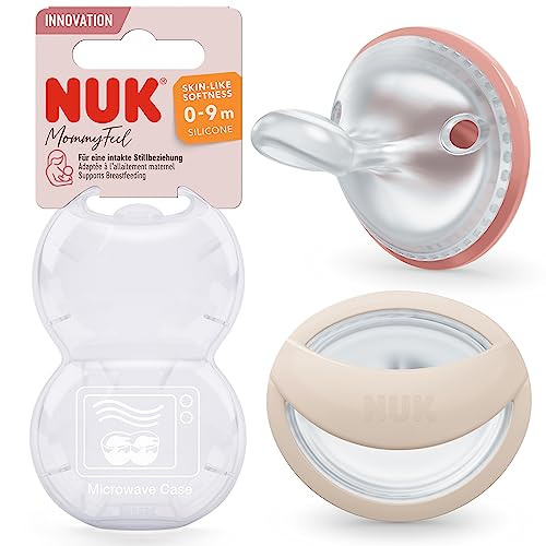 NUK MommyFeel Babyschnuller | 0−9 Monate | stillfreundliche Sauger | BPA-freies Silikon | Blush & Sandstone | 2 Stück
