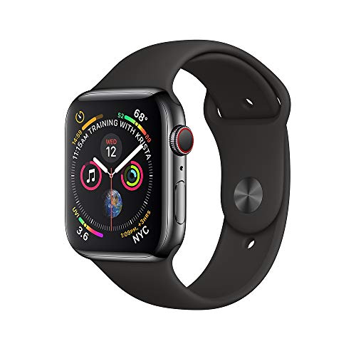 Apple Watch Series 4 44mm (GPS + Cellular) - Edelstahlgehäuse Space Grau Schwarz Sportarmband (Generalüberholt)