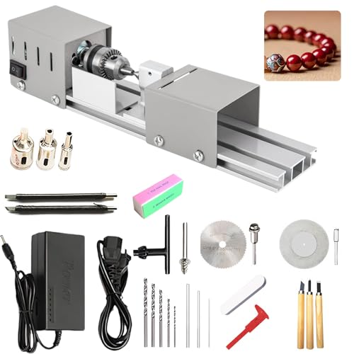 Mini Drechselbank, 125W Drehmaschine 2000-8000U/min, Metall Kleine Drehbank mit 7 Gang Einstellung für Dreh, Schleifen und Polieren, Bohren von Löchern in Gebetsketten, Schnitzen
