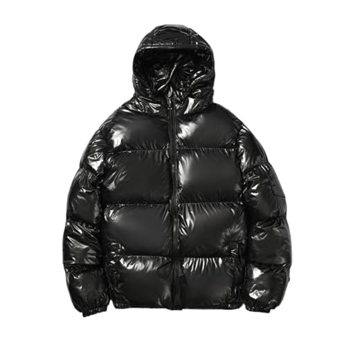 Masrin Glänzende Pufferjacke für Herren mit Kapuze Wattierte Jacke aus Baumwolle Einfarbige Winterjacke Übergröße Steppjacke Reißverschluss Softsheeljacke Wintermantel Daunenjacke Bomberjacke M-5xl