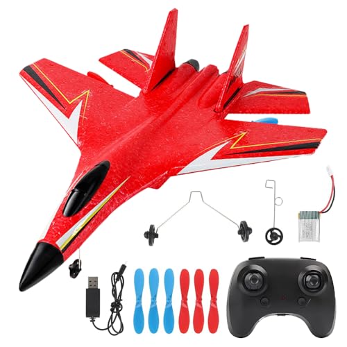 WDKXCN RC Flugzeuge 2CH, 2.4Ghz Ferngesteuertes Flugzeug Spielzeug mit LED-Licht, RC Flugzeug Anfänger mit Fernsteuerung und USB Aufladung, Spielzeug Styroporflieger für Erwachsene, Rot