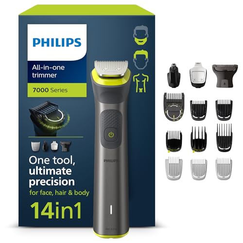 Philips Multigroom Series 7000, All-in-One-Trimmer, 14-in-1 Barttrimmer und Haarschneider für Gesicht, Kopf und Körper - ein Tool mit 21 Längeneinstellungen (0,5–16 mm) (Modell MG7930/15)