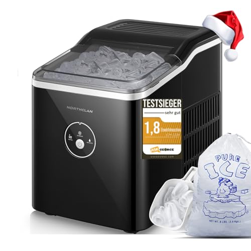 Eiswürfelmaschine Testsieger 2024, 14 kg 24 Stunden, 9 Eiswürfel in 6-8 Minuten, Gerauscharmer Betrieb, 120W Ice Maker mit Schaufel u. Korb, Eiswürfelbereiter für Zuhause, Büro (Dunkelgrau)