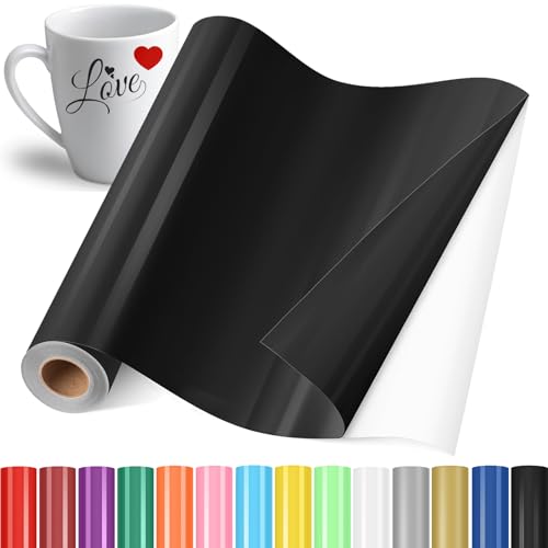 YAFLC Selbstklebend Plotterfolie Vinyl, 30.5x400cm Selbstklebend Vinylfolie Plotter, Permanente Plotterfolie Vinyl für Teetasse, DIY Geschenke, Fenster, Keramik, Weihnachten Schwarz