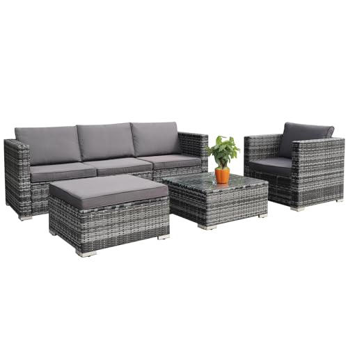 Calma Lux® Gartenmöbel Lounge Set 1-7 Personen viele Modelle inkl. Kissen Hocker Tisch mit Glas Outdoor Loungemöbel Sitzgruppe Garnitur klassisch Dunkelgrau (B:4 Pers)